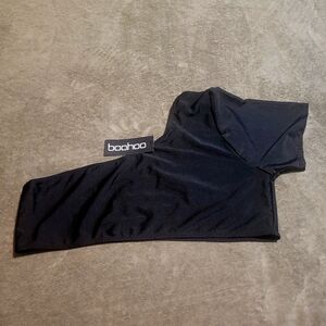 Boohoo Black One Shoulder Swim Top